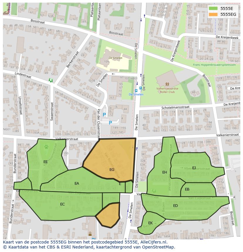 Afbeelding van het postcodegebied 5555 EG op de kaart.