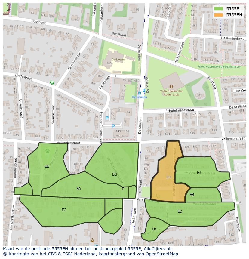 Afbeelding van het postcodegebied 5555 EH op de kaart.