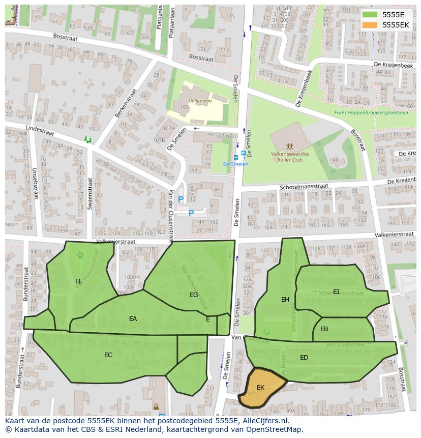 Afbeelding van het postcodegebied 5555 EK op de kaart.