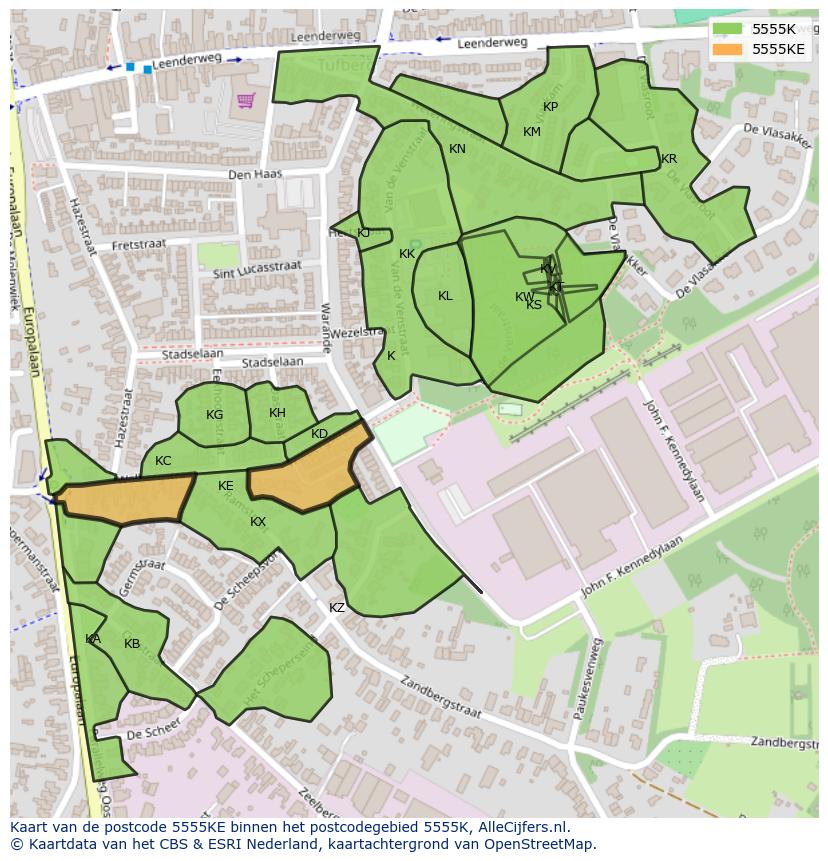 Afbeelding van het postcodegebied 5555 KE op de kaart.
