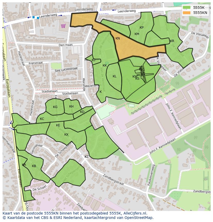 Afbeelding van het postcodegebied 5555 KN op de kaart.