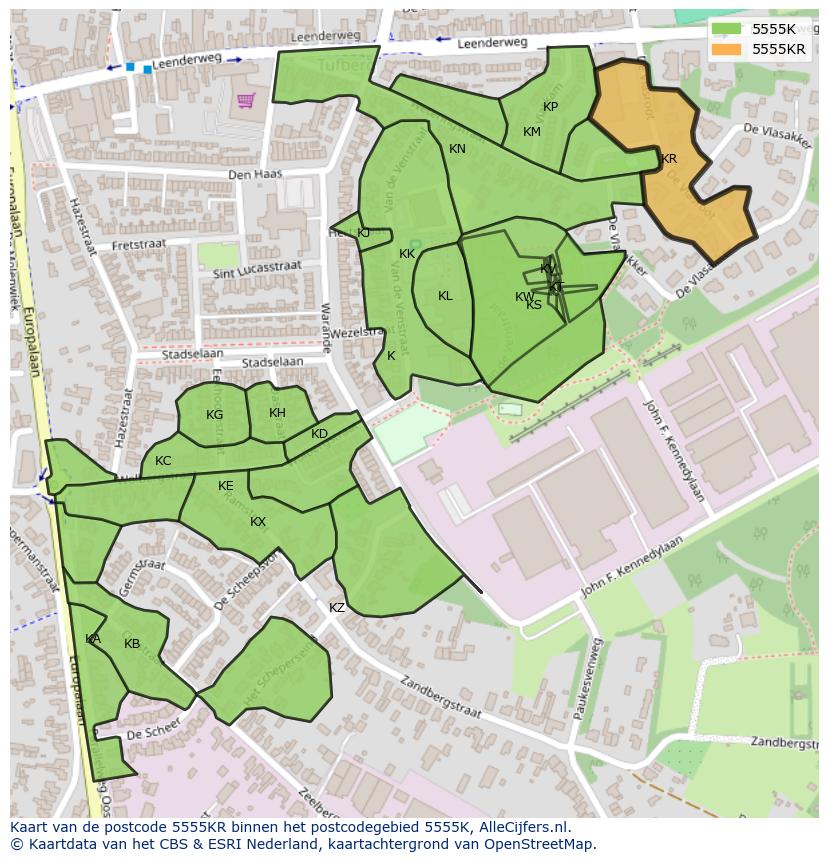 Afbeelding van het postcodegebied 5555 KR op de kaart.