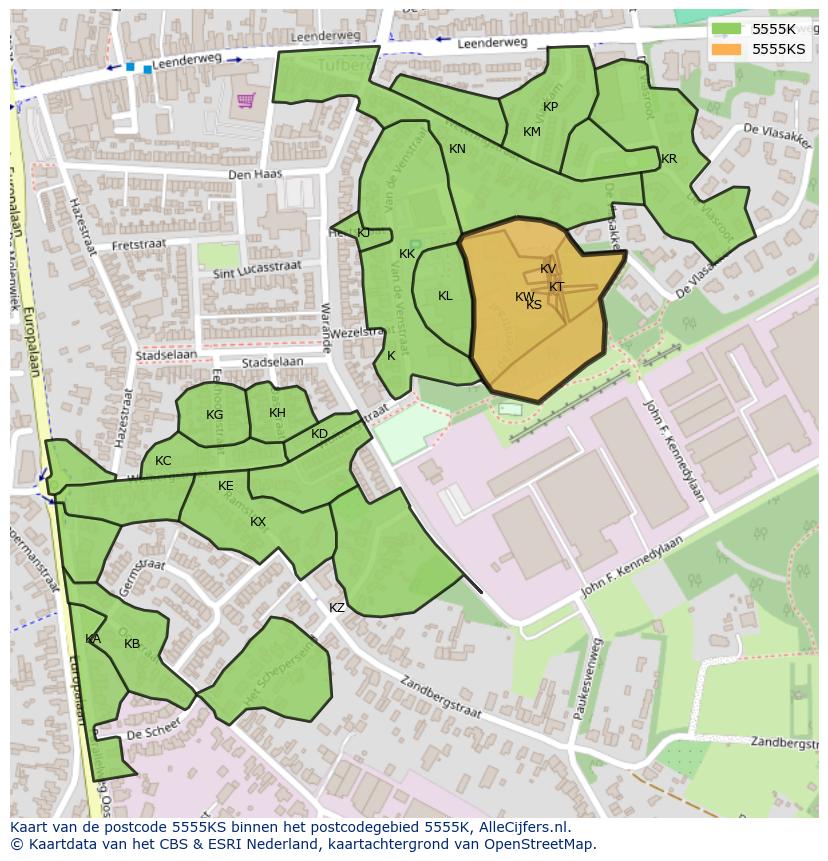 Afbeelding van het postcodegebied 5555 KS op de kaart.