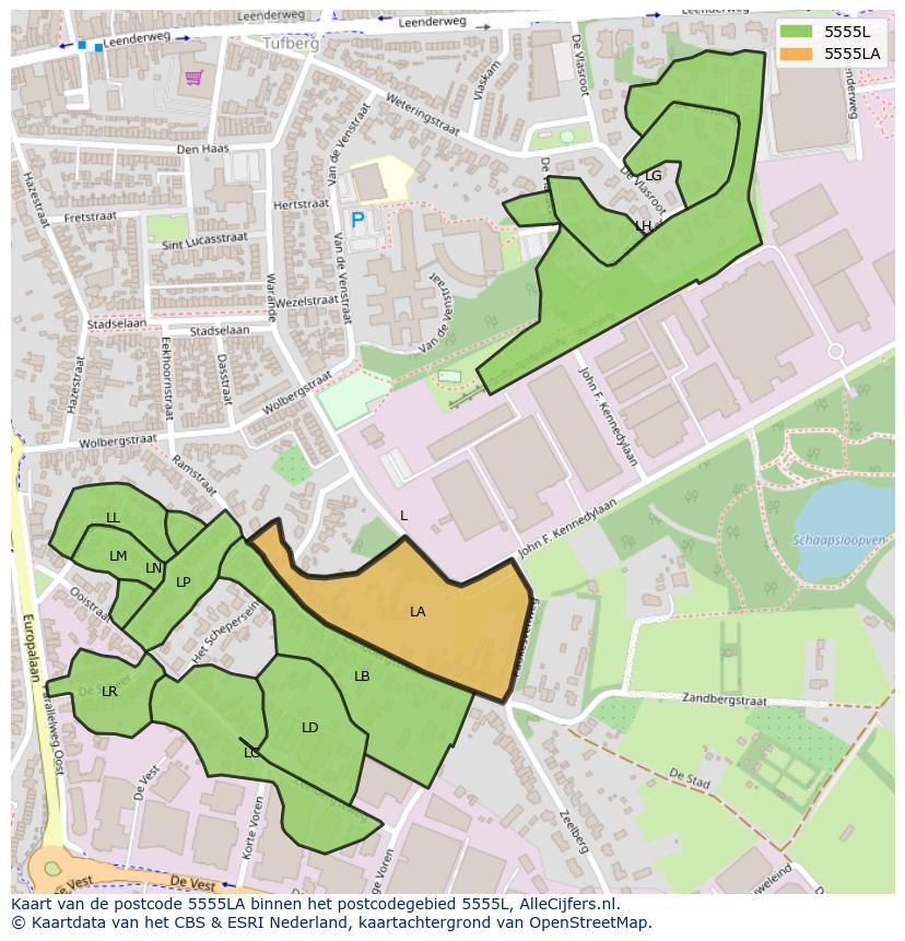 Afbeelding van het postcodegebied 5555 LA op de kaart.