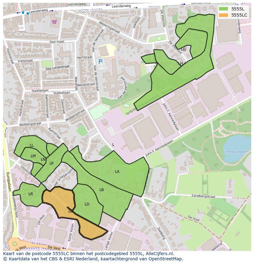 Afbeelding van het postcodegebied 5555 LC op de kaart.