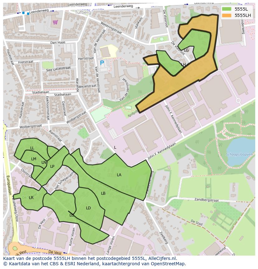 Afbeelding van het postcodegebied 5555 LH op de kaart.