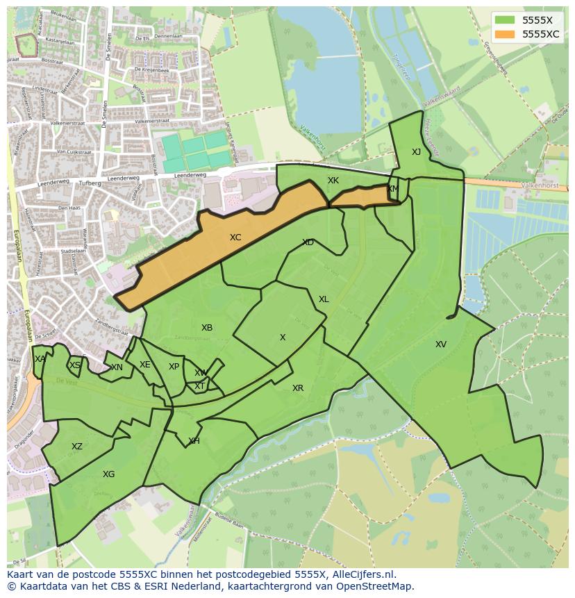 Afbeelding van het postcodegebied 5555 XC op de kaart.
