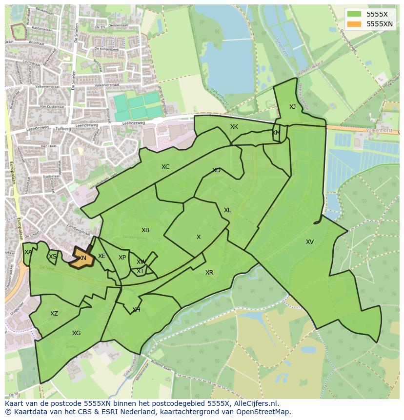 Afbeelding van het postcodegebied 5555 XN op de kaart.