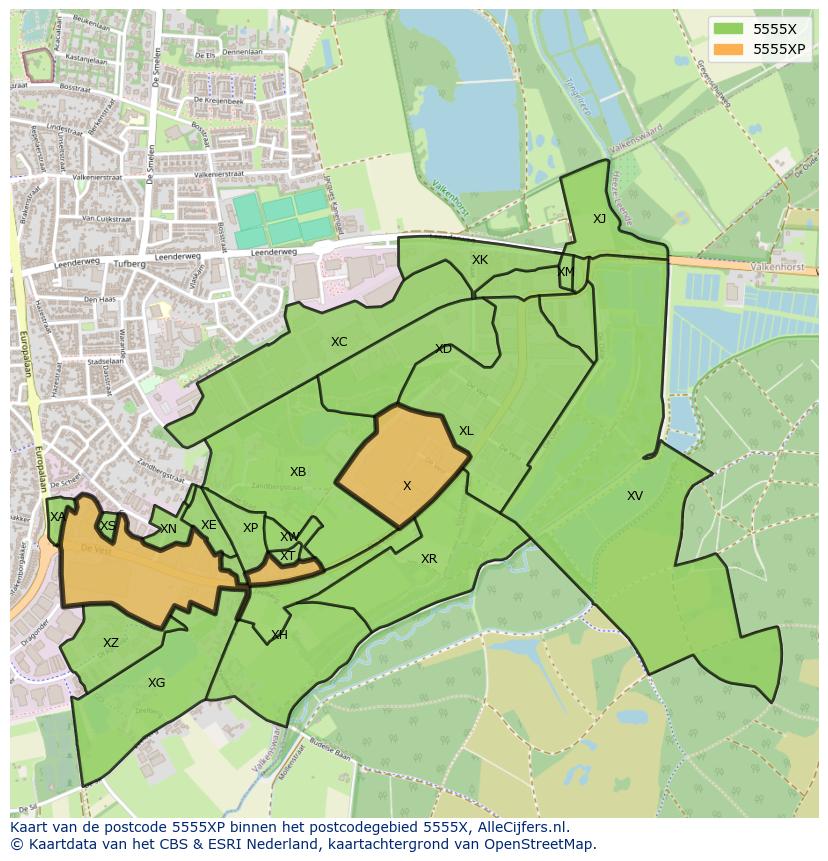 Afbeelding van het postcodegebied 5555 XP op de kaart.