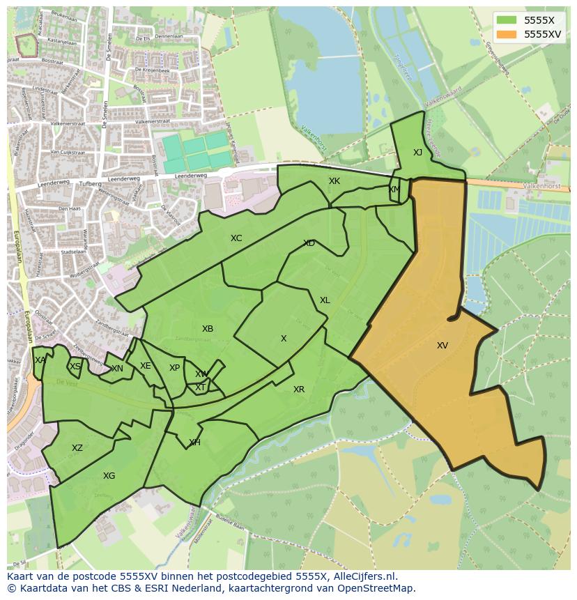 Afbeelding van het postcodegebied 5555 XV op de kaart.