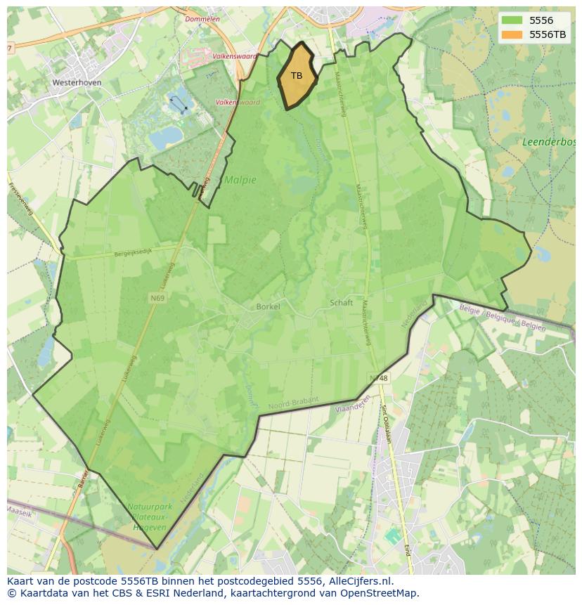 Afbeelding van het postcodegebied 5556 TB op de kaart.