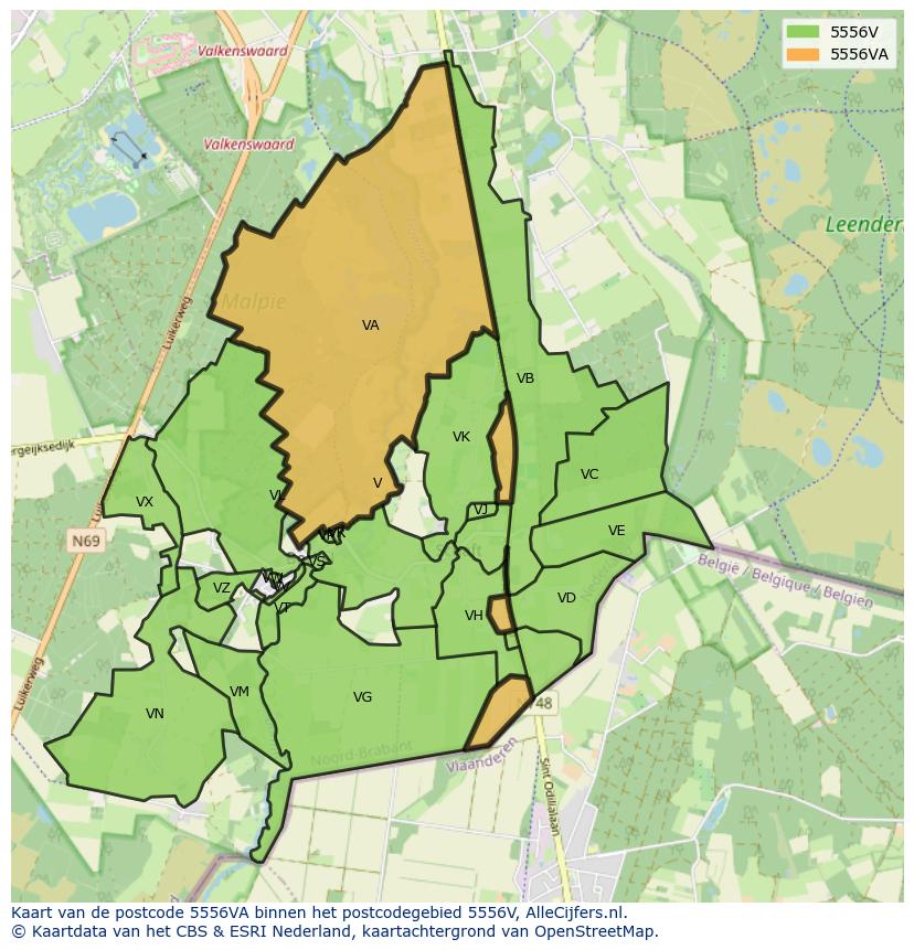 Afbeelding van het postcodegebied 5556 VA op de kaart.