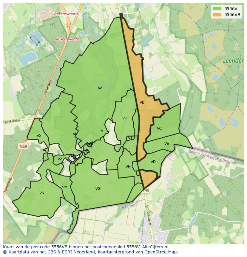 Afbeelding van het postcodegebied 5556 VB op de kaart.