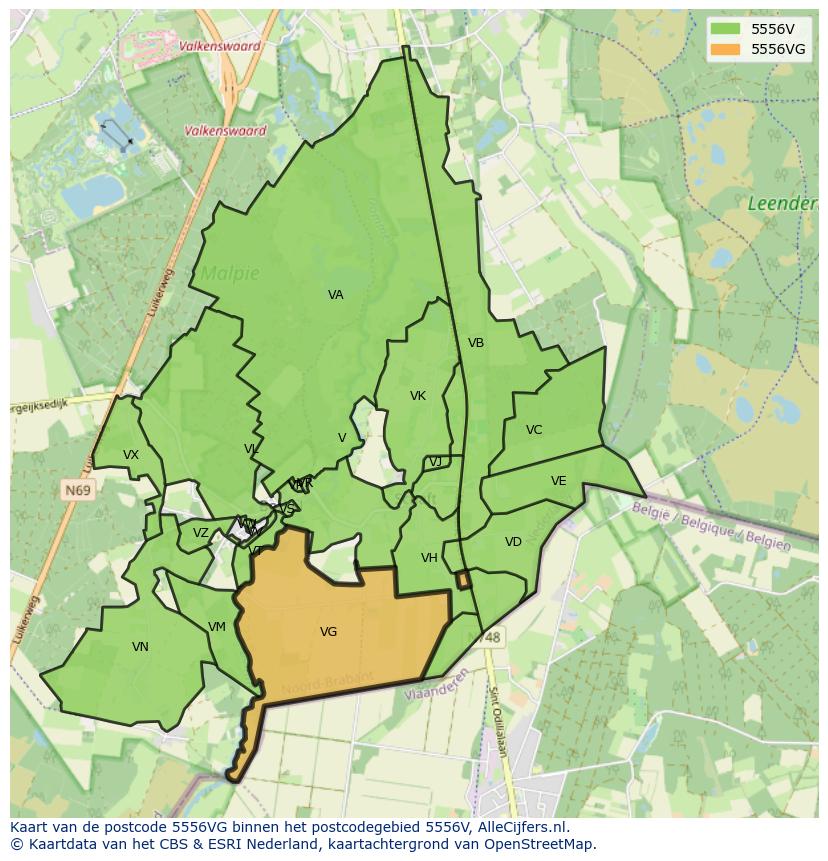 Afbeelding van het postcodegebied 5556 VG op de kaart.