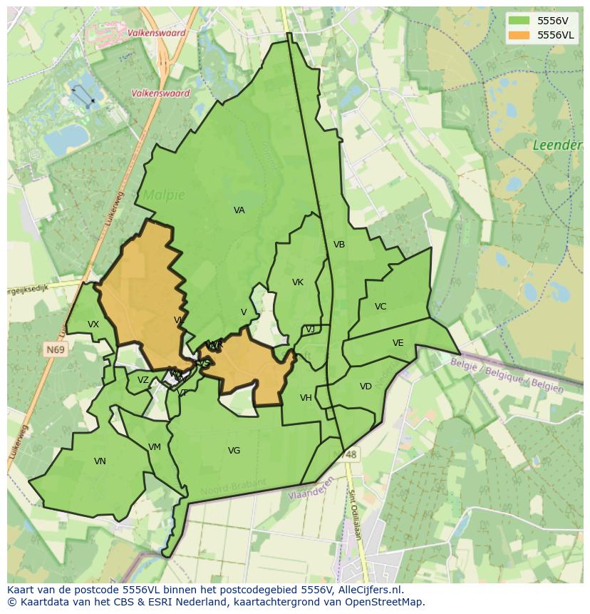 Afbeelding van het postcodegebied 5556 VL op de kaart.