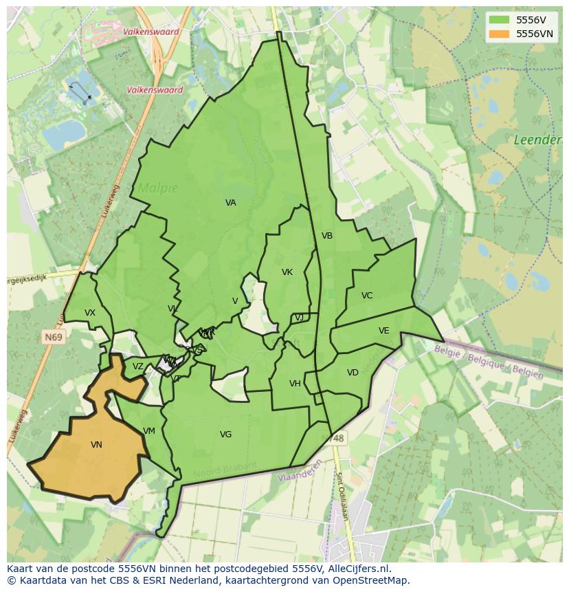 Afbeelding van het postcodegebied 5556 VN op de kaart.