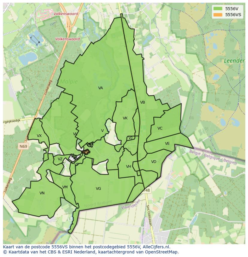 Afbeelding van het postcodegebied 5556 VS op de kaart.