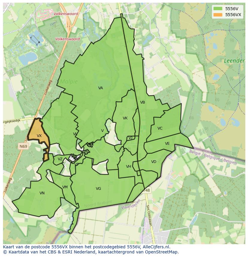 Afbeelding van het postcodegebied 5556 VX op de kaart.