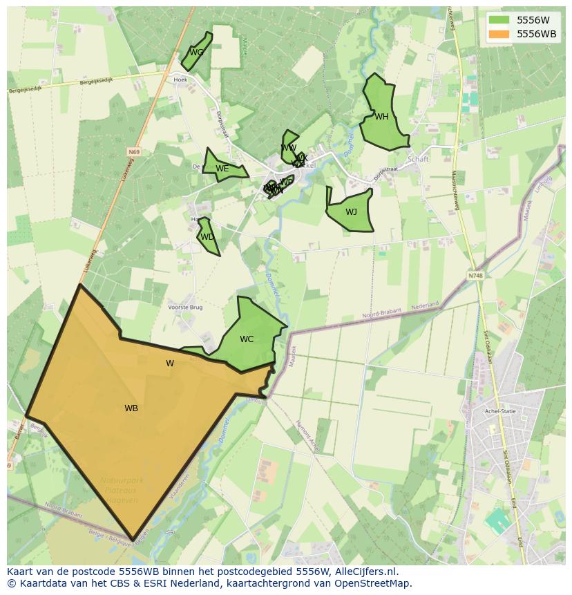 Afbeelding van het postcodegebied 5556 WB op de kaart.