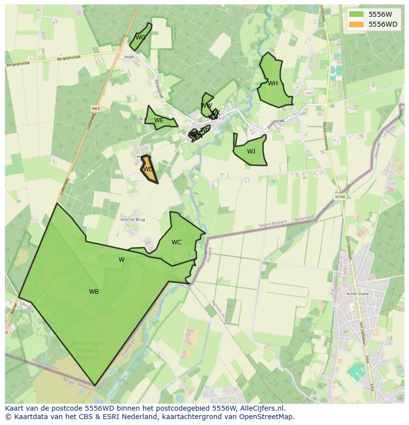 Afbeelding van het postcodegebied 5556 WD op de kaart.