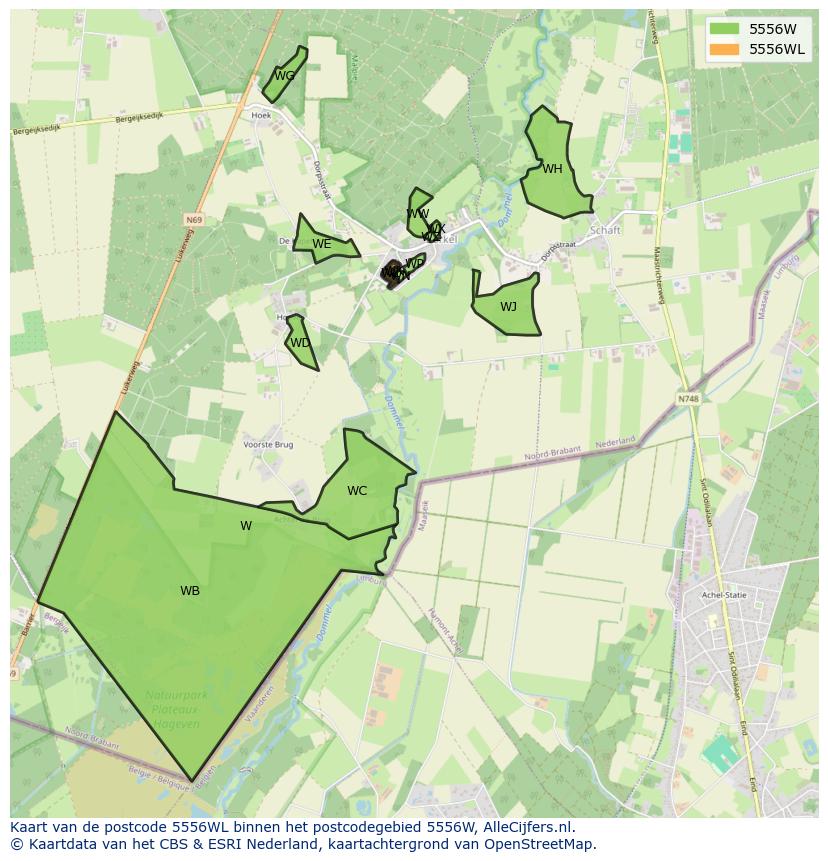 Afbeelding van het postcodegebied 5556 WL op de kaart.