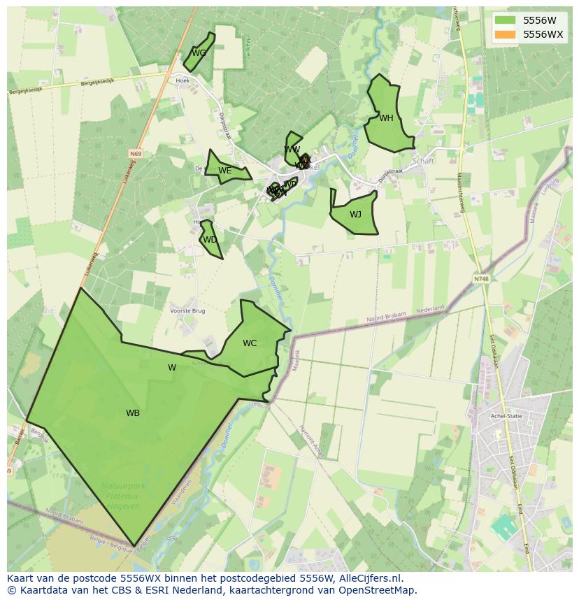 Afbeelding van het postcodegebied 5556 WX op de kaart.