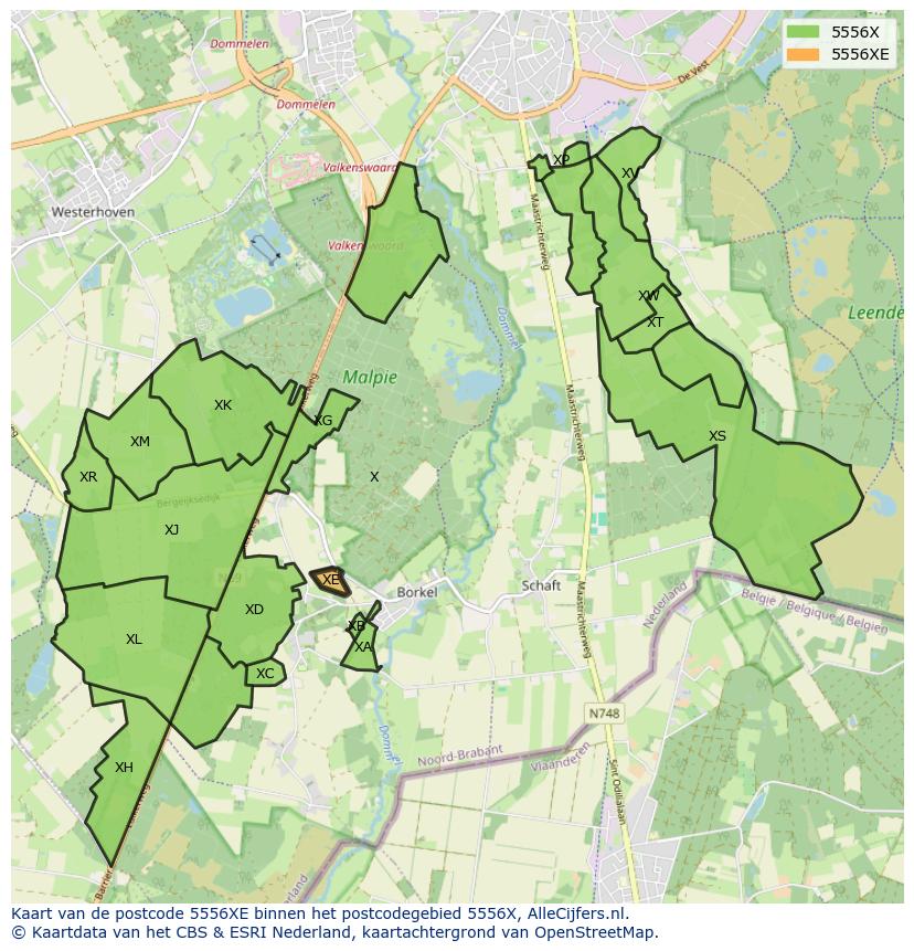 Afbeelding van het postcodegebied 5556 XE op de kaart.