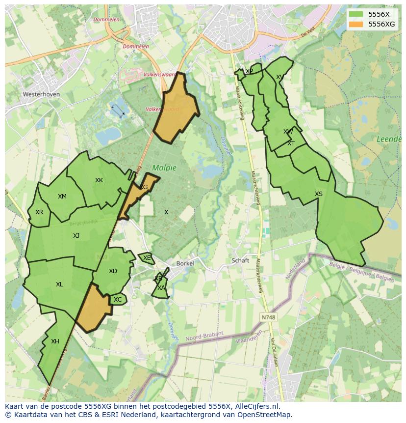 Afbeelding van het postcodegebied 5556 XG op de kaart.