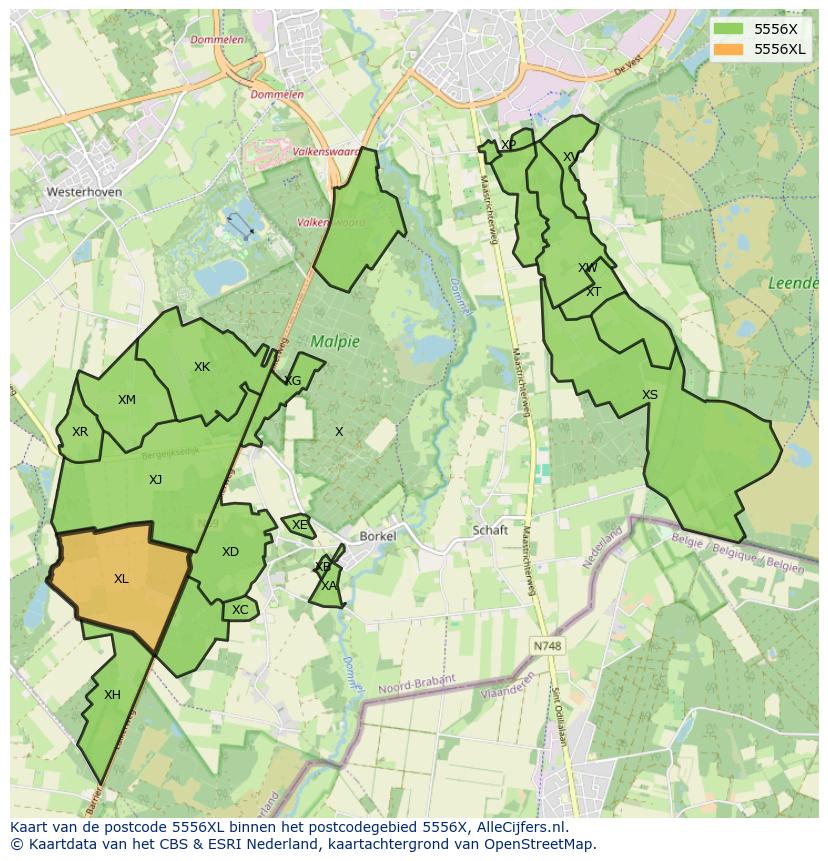 Afbeelding van het postcodegebied 5556 XL op de kaart.