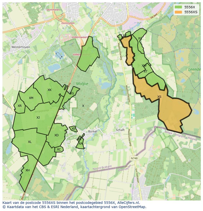Afbeelding van het postcodegebied 5556 XS op de kaart.