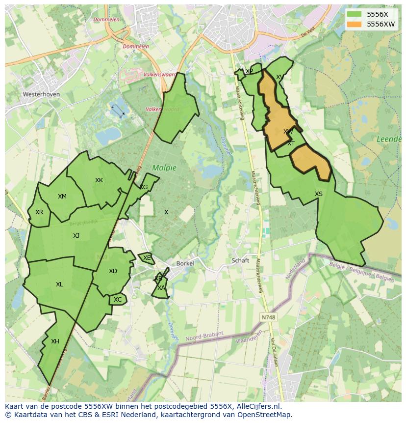 Afbeelding van het postcodegebied 5556 XW op de kaart.