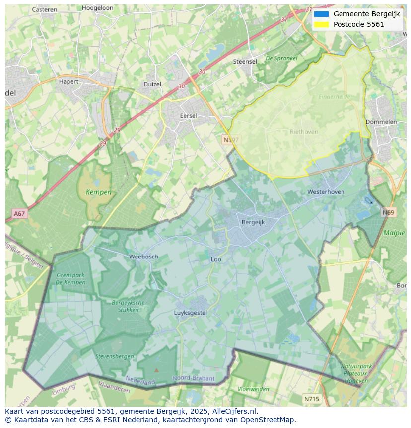 Afbeelding van het postcodegebied 5561 op de kaart.