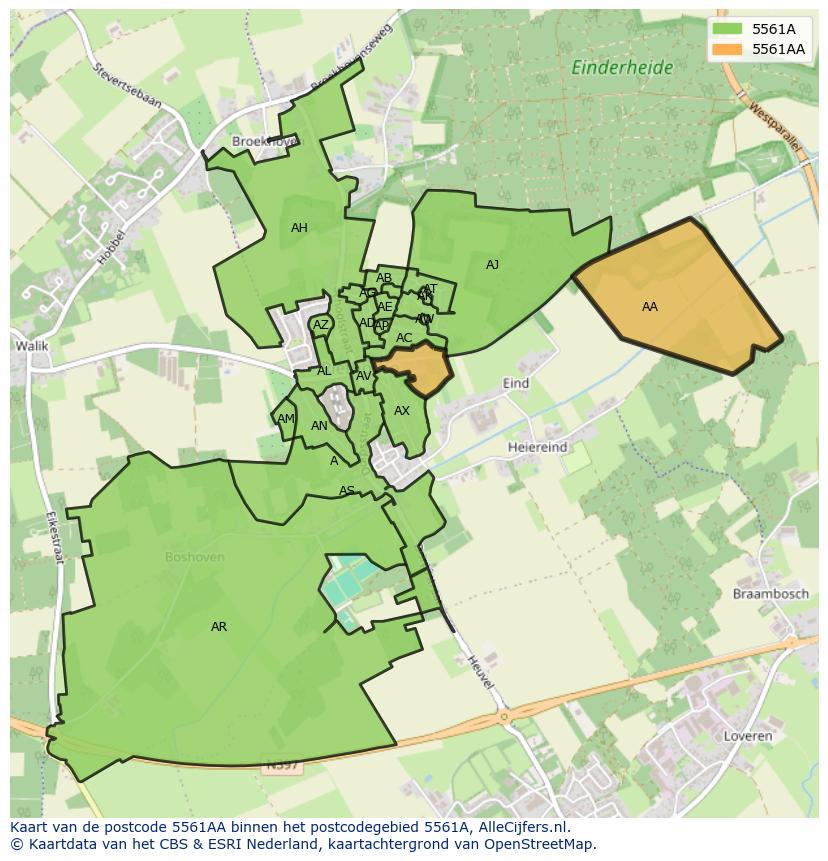 Afbeelding van het postcodegebied 5561 AA op de kaart.