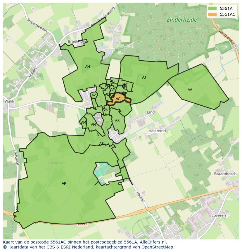 Afbeelding van het postcodegebied 5561 AC op de kaart.