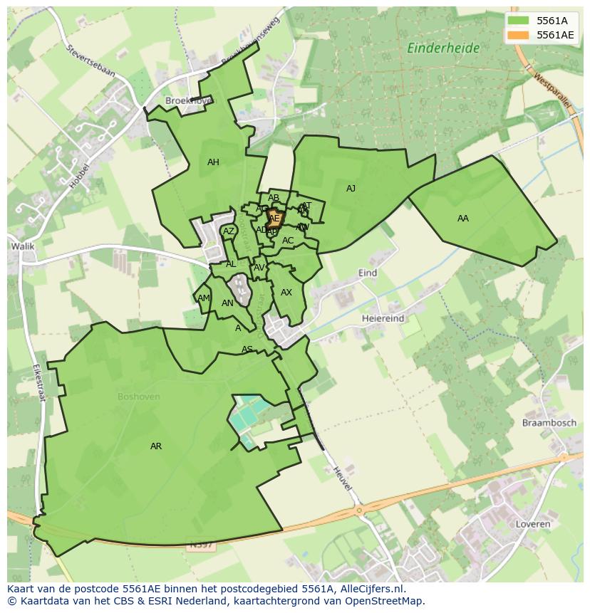 Afbeelding van het postcodegebied 5561 AE op de kaart.