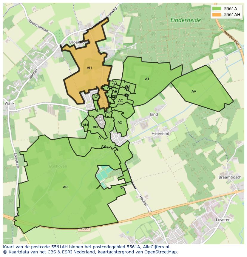 Afbeelding van het postcodegebied 5561 AH op de kaart.