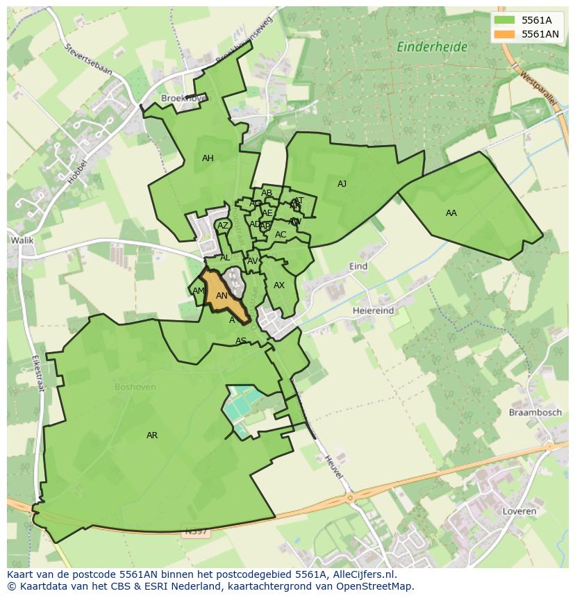 Afbeelding van het postcodegebied 5561 AN op de kaart.