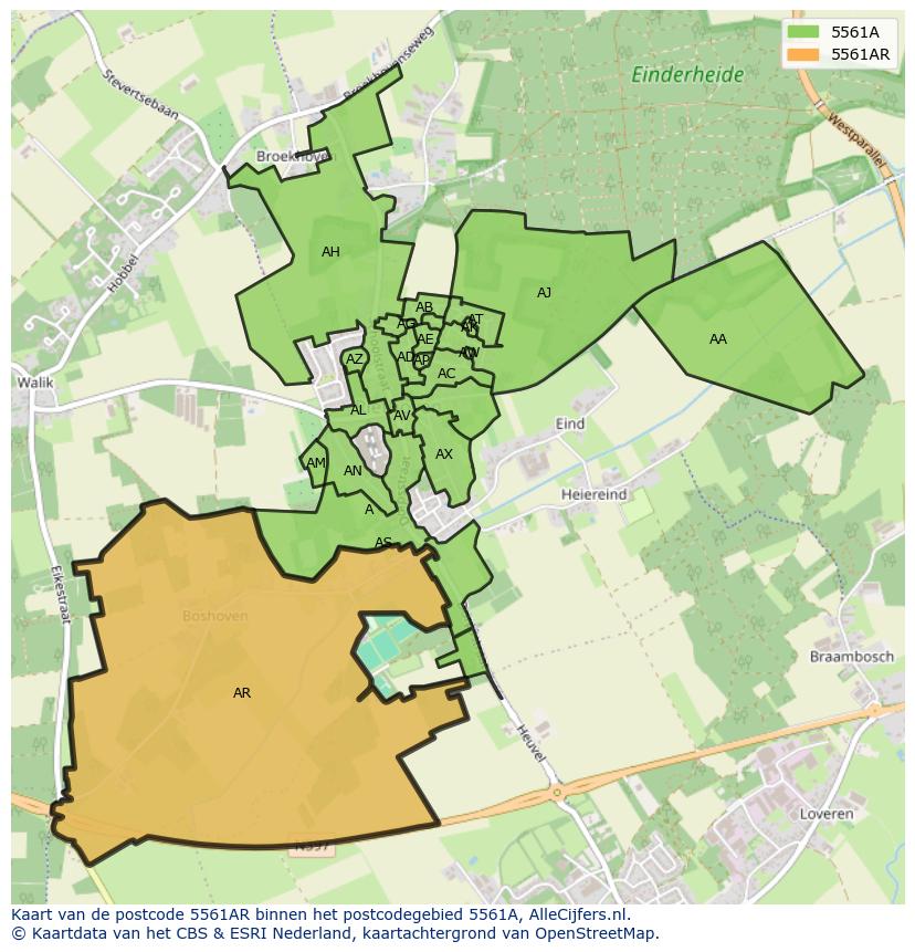 Afbeelding van het postcodegebied 5561 AR op de kaart.