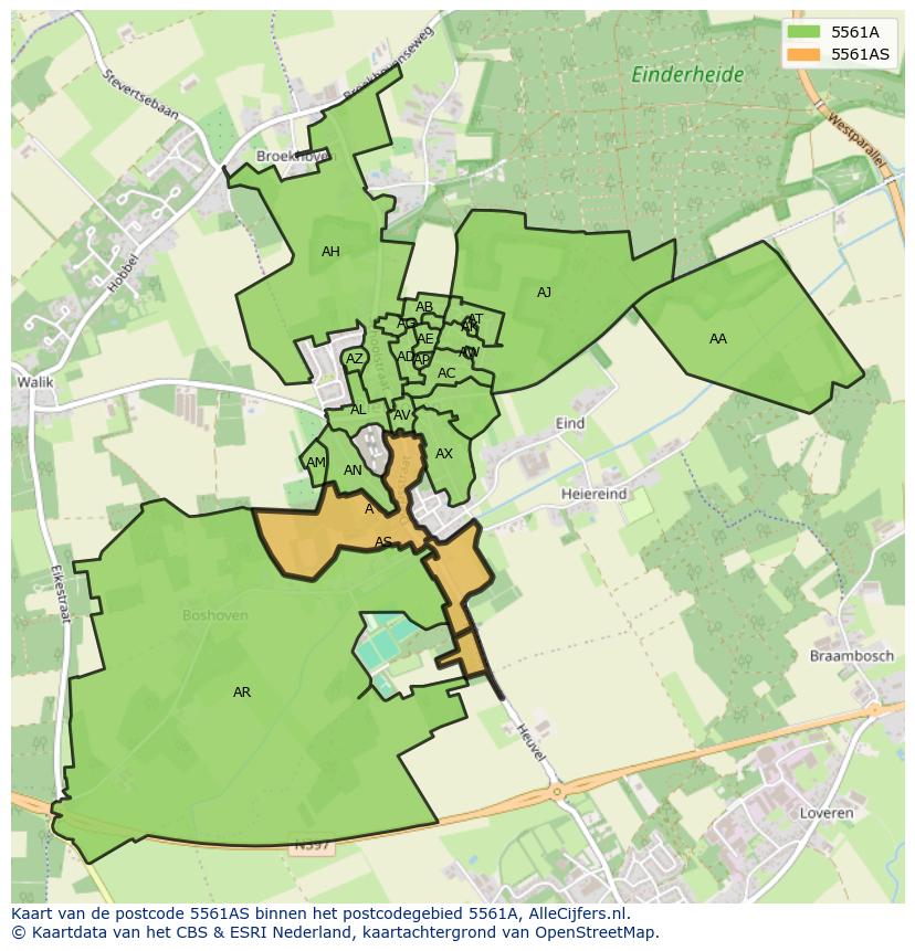 Afbeelding van het postcodegebied 5561 AS op de kaart.