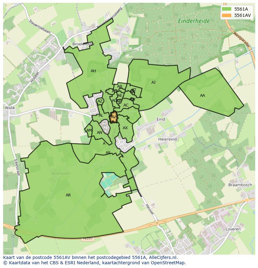 Afbeelding van het postcodegebied 5561 AV op de kaart.