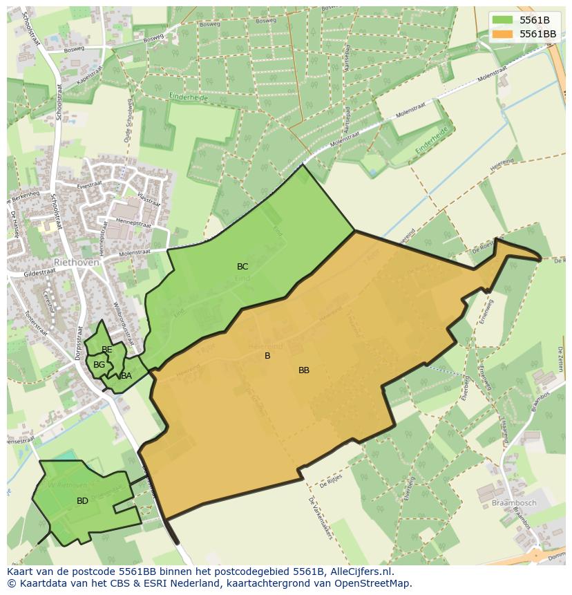 Afbeelding van het postcodegebied 5561 BB op de kaart.