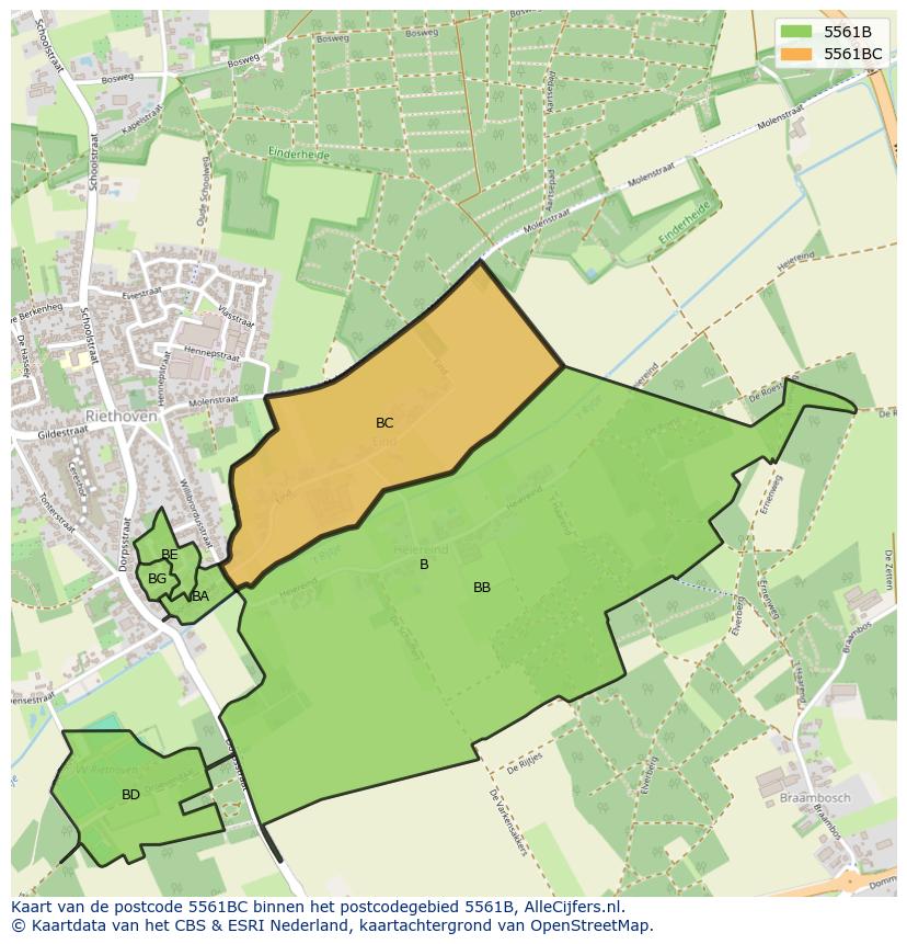 Afbeelding van het postcodegebied 5561 BC op de kaart.