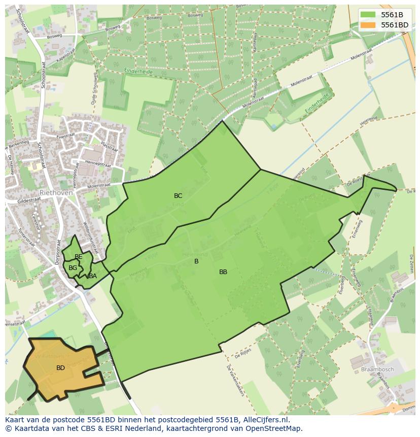 Afbeelding van het postcodegebied 5561 BD op de kaart.