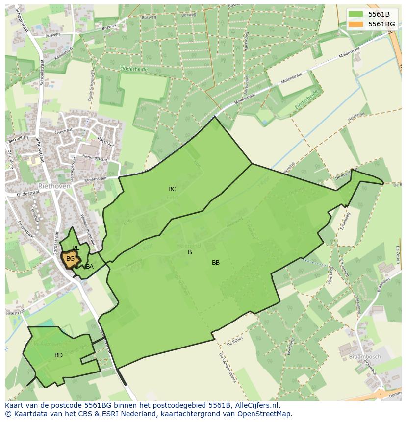 Afbeelding van het postcodegebied 5561 BG op de kaart.