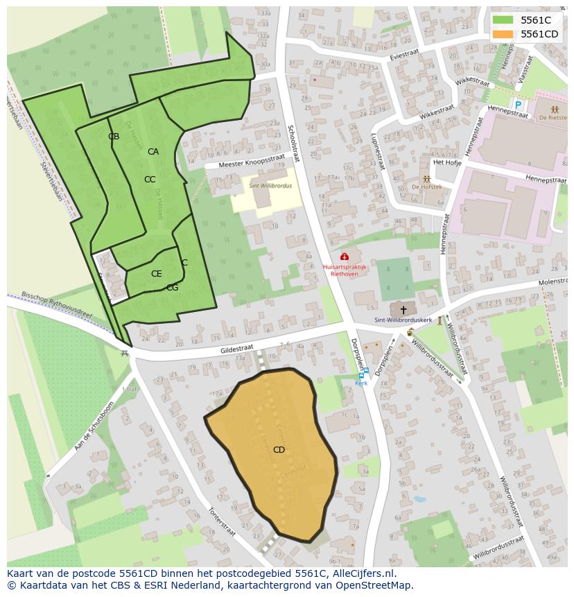 Afbeelding van het postcodegebied 5561 CD op de kaart.