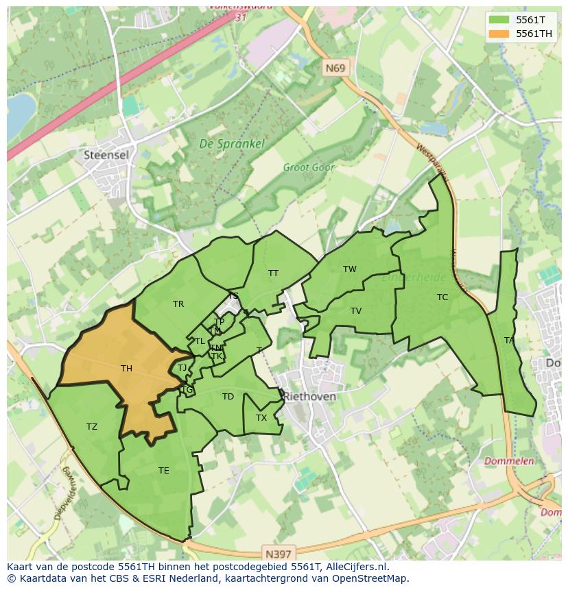 Afbeelding van het postcodegebied 5561 TH op de kaart.