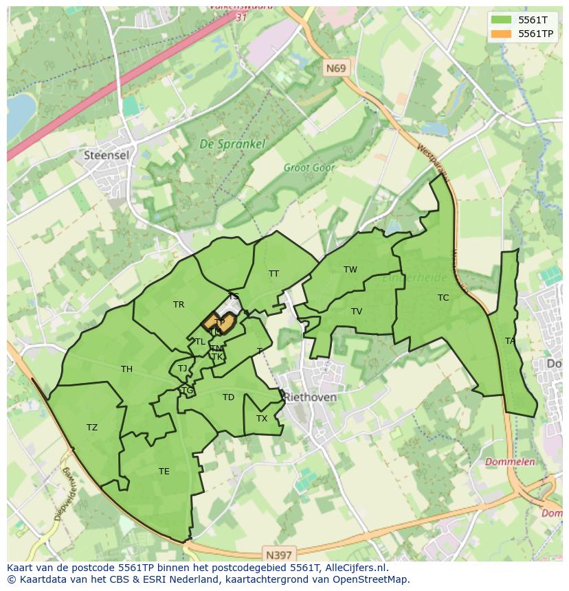 Afbeelding van het postcodegebied 5561 TP op de kaart.