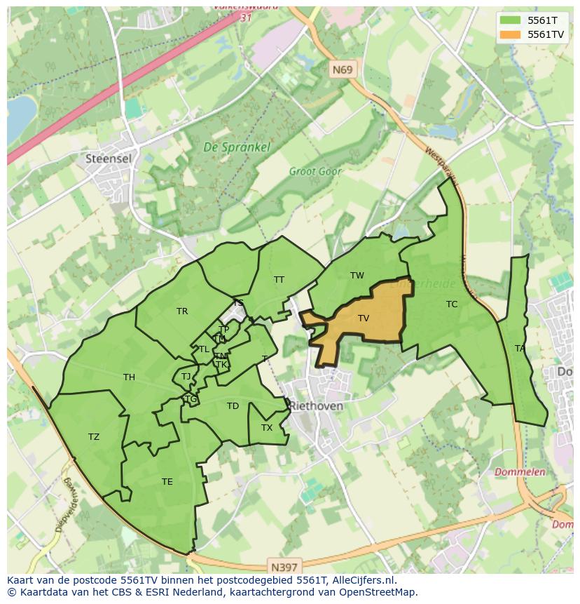 Afbeelding van het postcodegebied 5561 TV op de kaart.