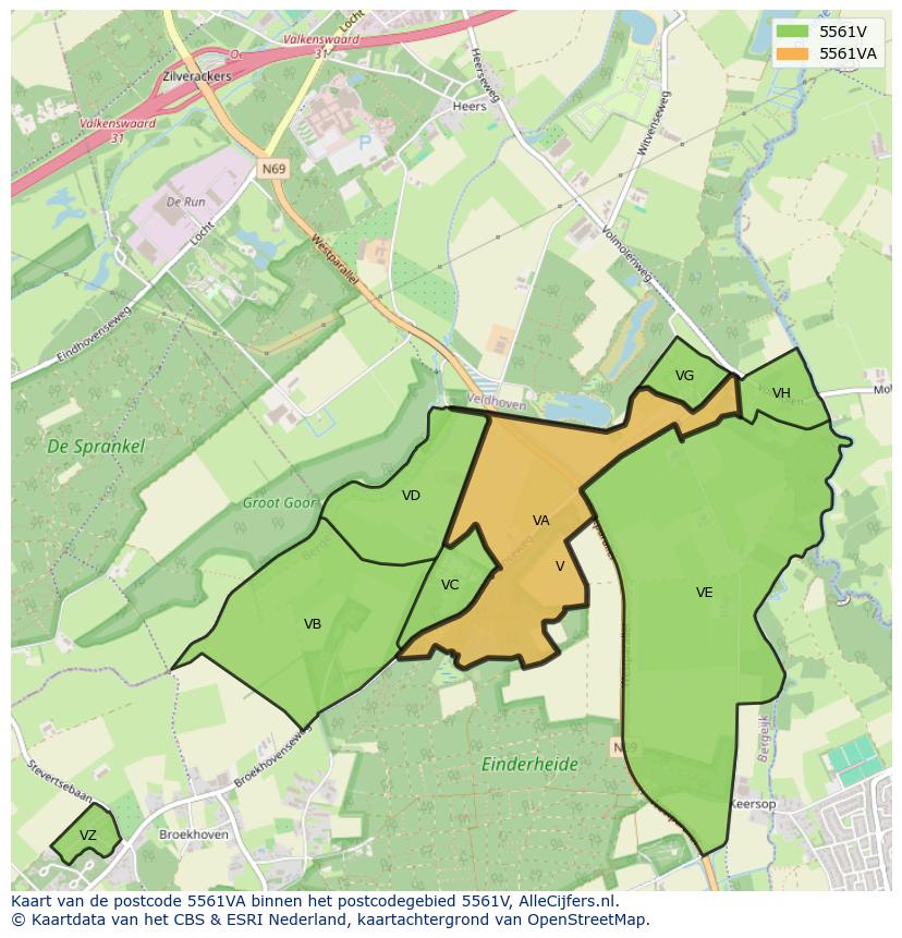 Afbeelding van het postcodegebied 5561 VA op de kaart.