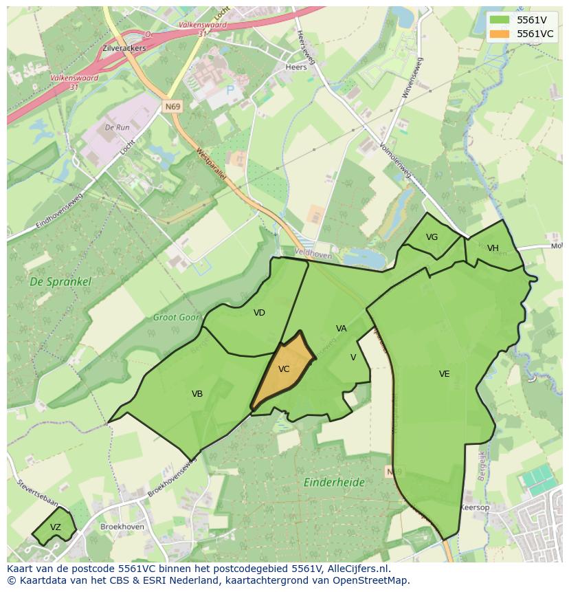 Afbeelding van het postcodegebied 5561 VC op de kaart.